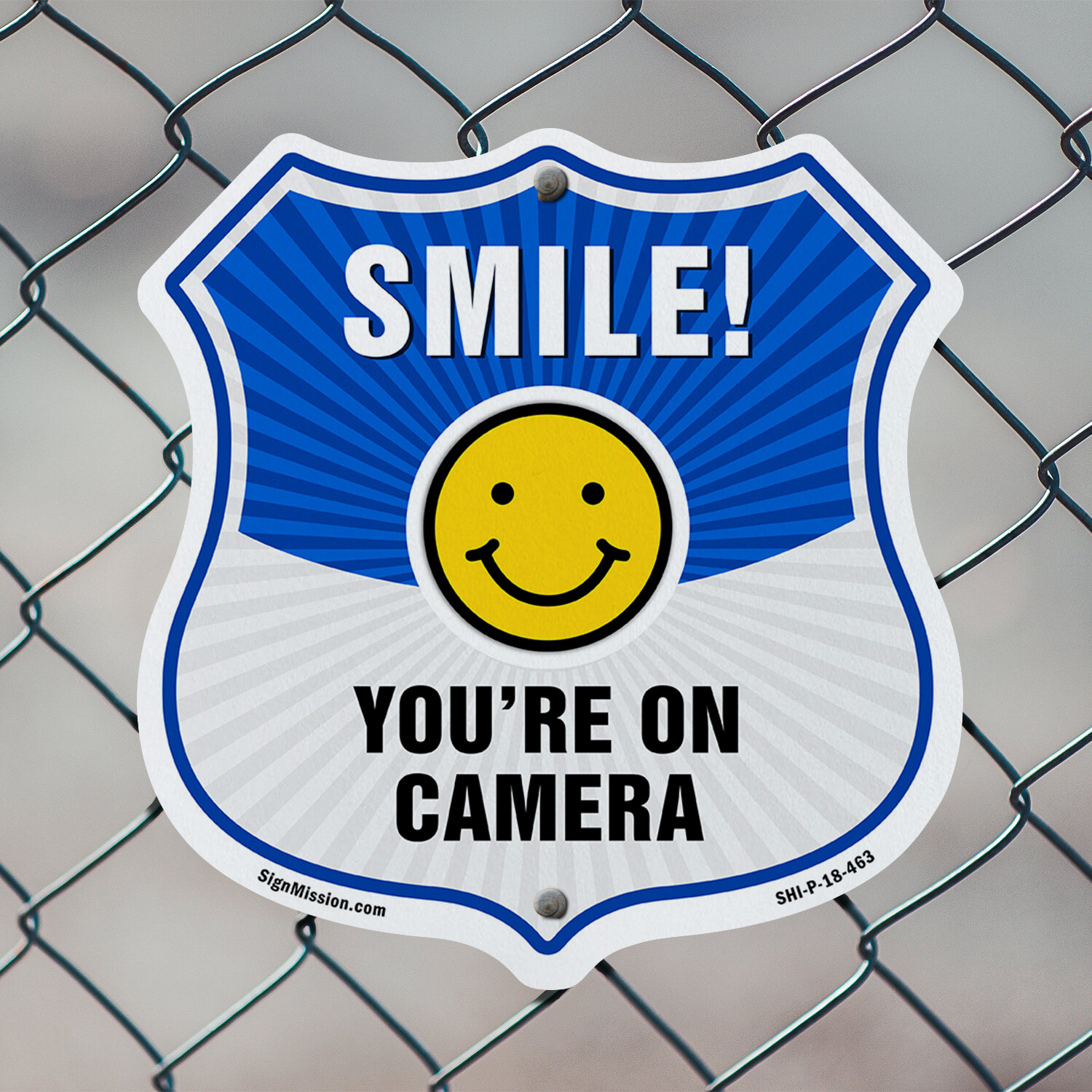 Smile You’re On Camera Shield Sign Smile You’re On Camera Shield Shaped Sign