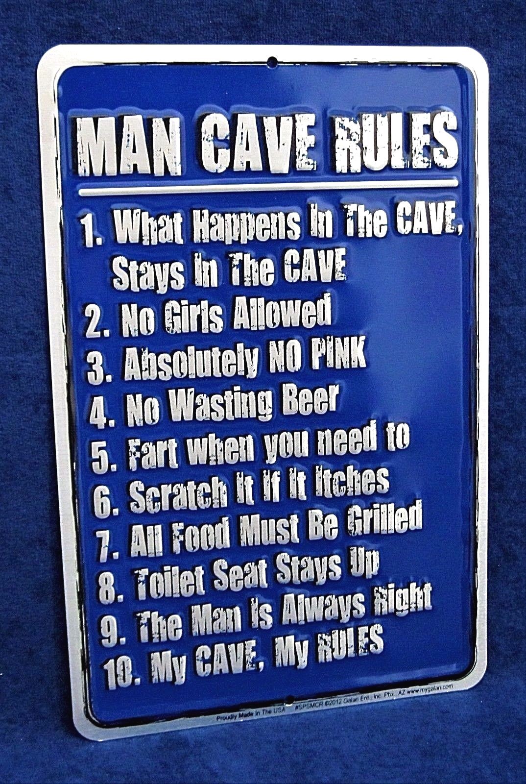MAN CAVE RULES -*US MADE* Embossed Sign – Garage Shop Bar Rec Game Rm Wall Decor