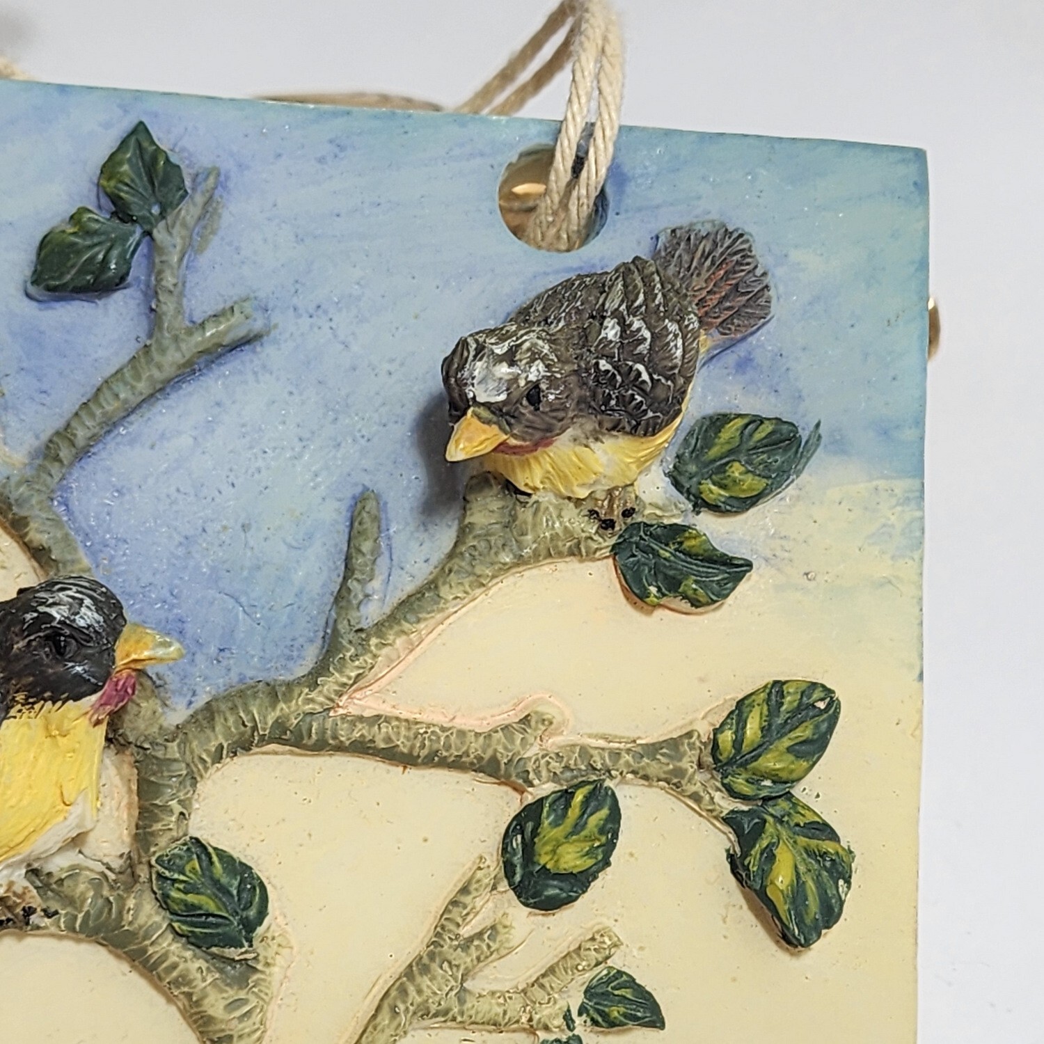 Bird Thermometer Plaster Cement Painted 3D Hanging Plaque 5.25″x3.5″ Small Birds