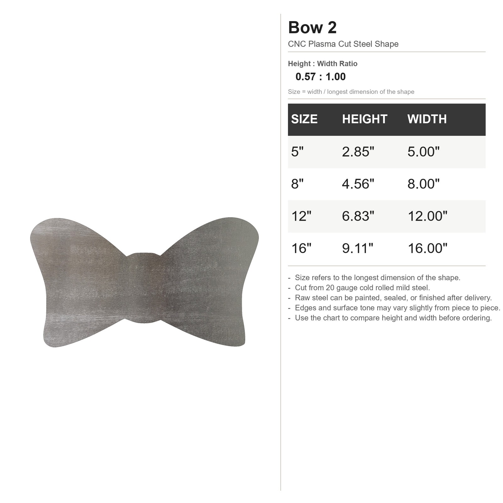 Bow 2 Steel Cutout Shape, Raw Metal Wall Art and Craft Supply