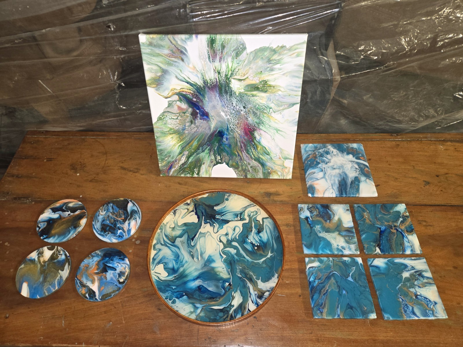 Handmade 11 Piece Serving Set And Wall Canvas