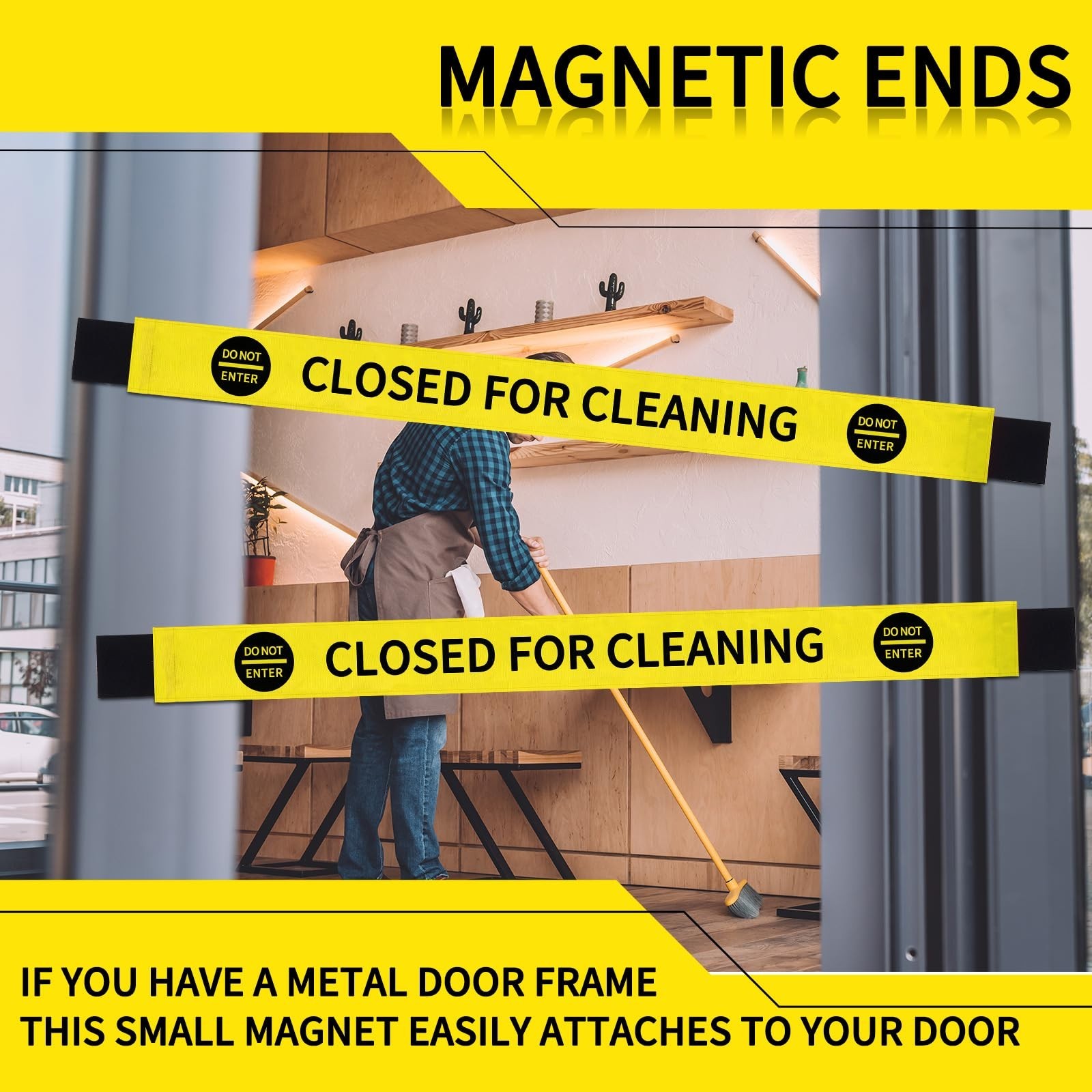 4 Pcs Magnetic Closed & Do Not Enter Signs – Red/Yellow Nylon Door Barricade 42″