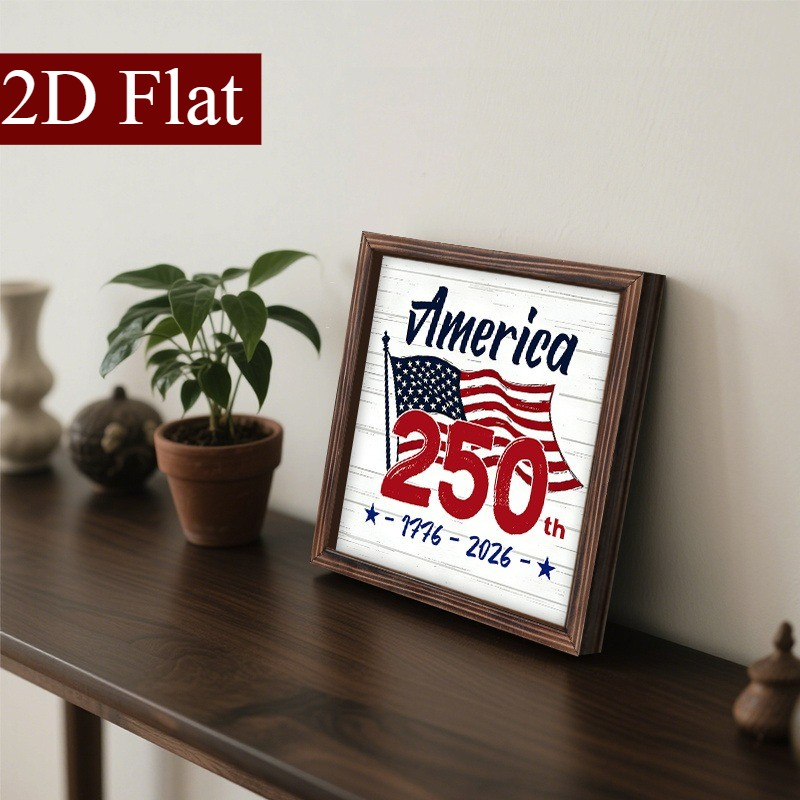 America 250th 1776-2026 USA Flag Patriotic Wooden Plaque 4th Of July Decoration