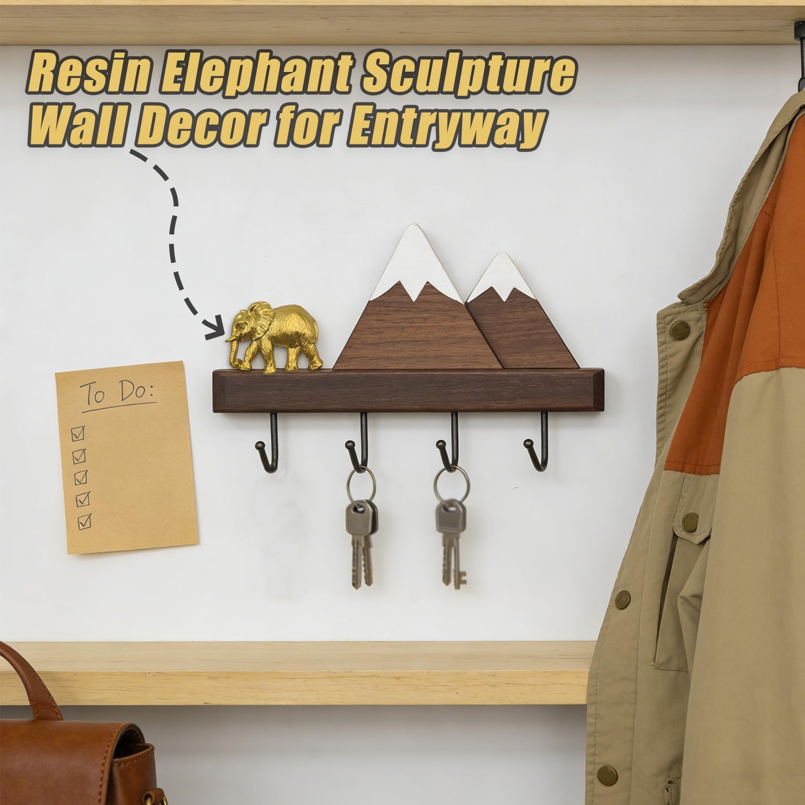Gold Resin Elephant Wall Sculpture, 3D Elephant Wall Decor with Flat Back, An…