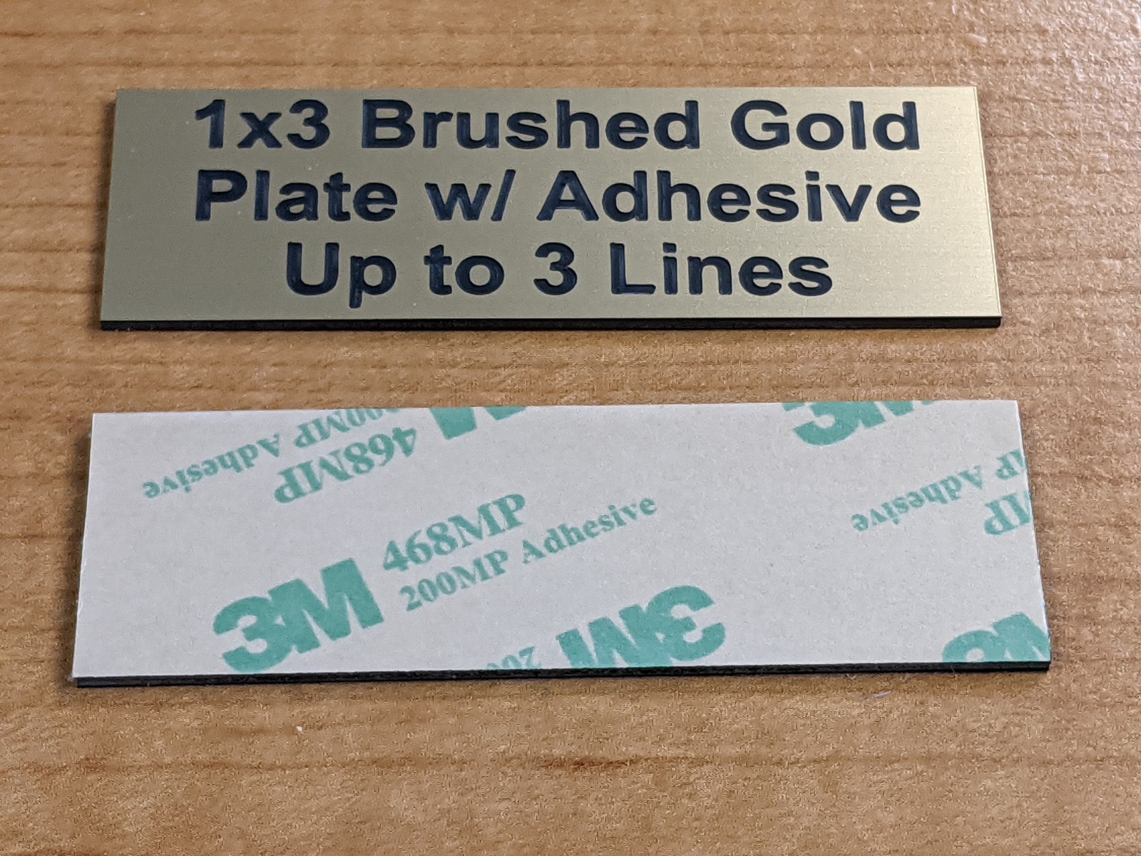 Brushed Gold 1×3 Custom Engraved Stick-On Plate / Adhesive Plaque Sign Label Tag