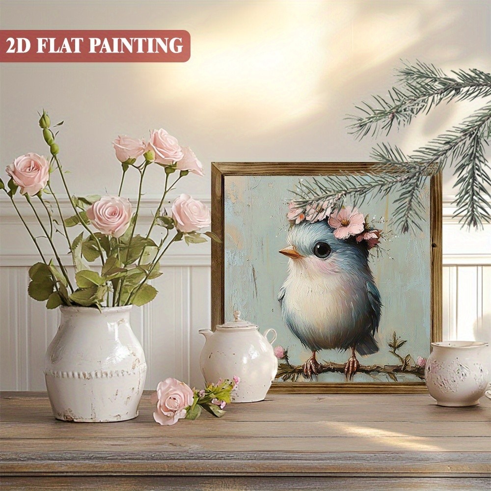 Vintage Style Bird Flower Wood Frame Farmhouses Wall Art Decoration Plaque Gift