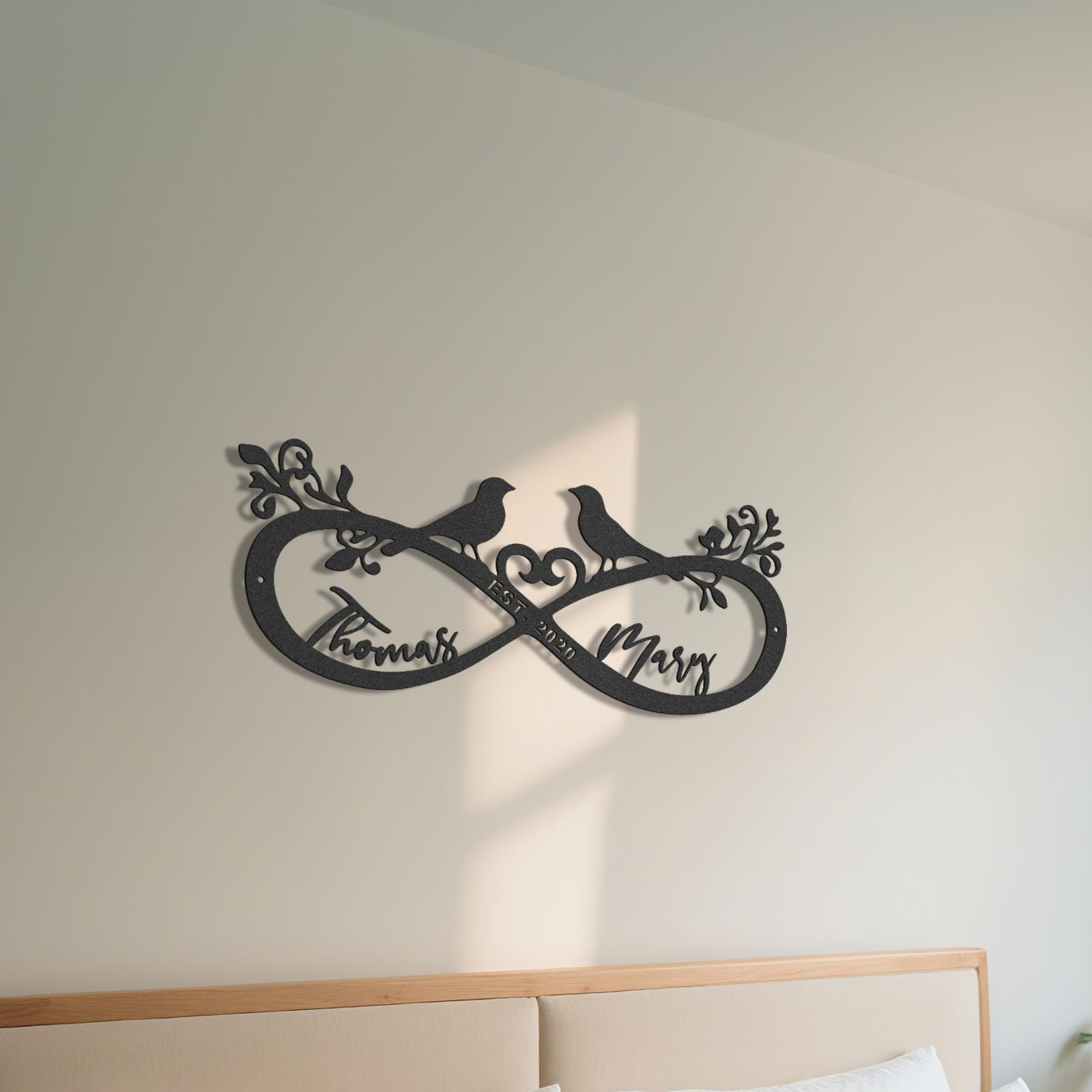 Personalized Infinity Couple Metal Sign, Custom Love Birds Wall Decor