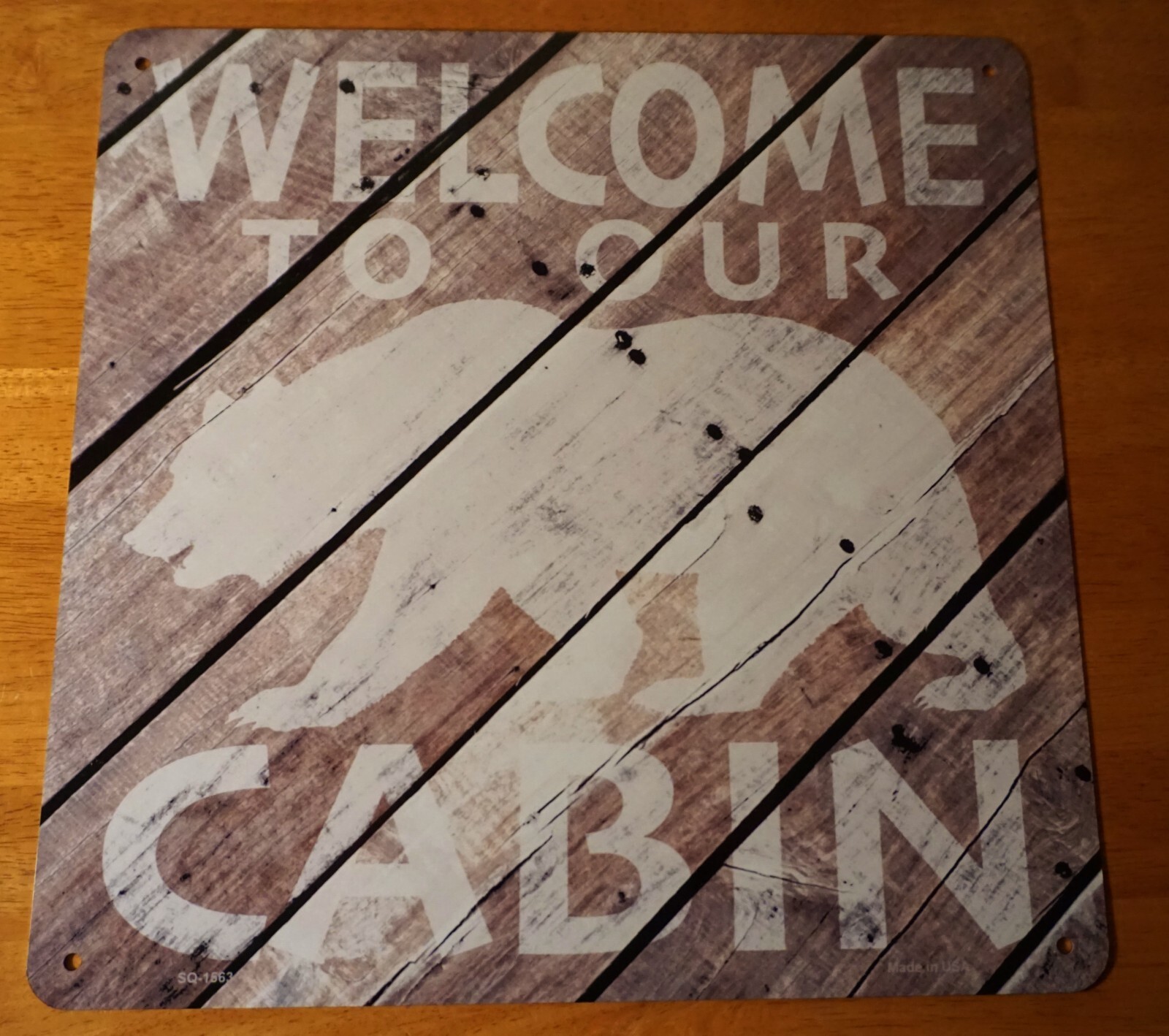 WELCOME TO OUR CABIN Wood Grain Bear Rustic Lodge Camping Home Decor Sign NEW