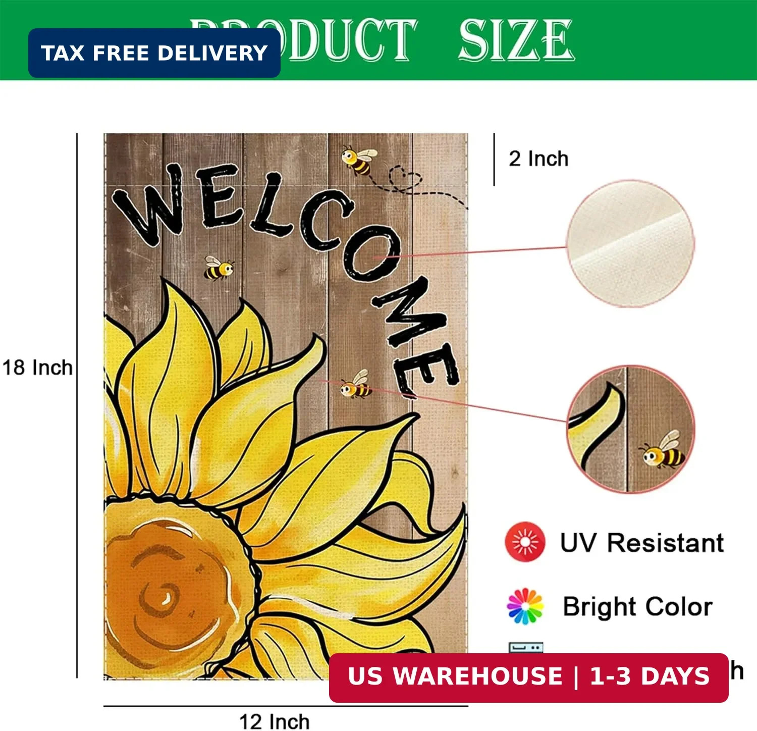 Summer Garden Flag Sunflower Welcome Small Flags for Outside, 12×18 Inch Bee Flo