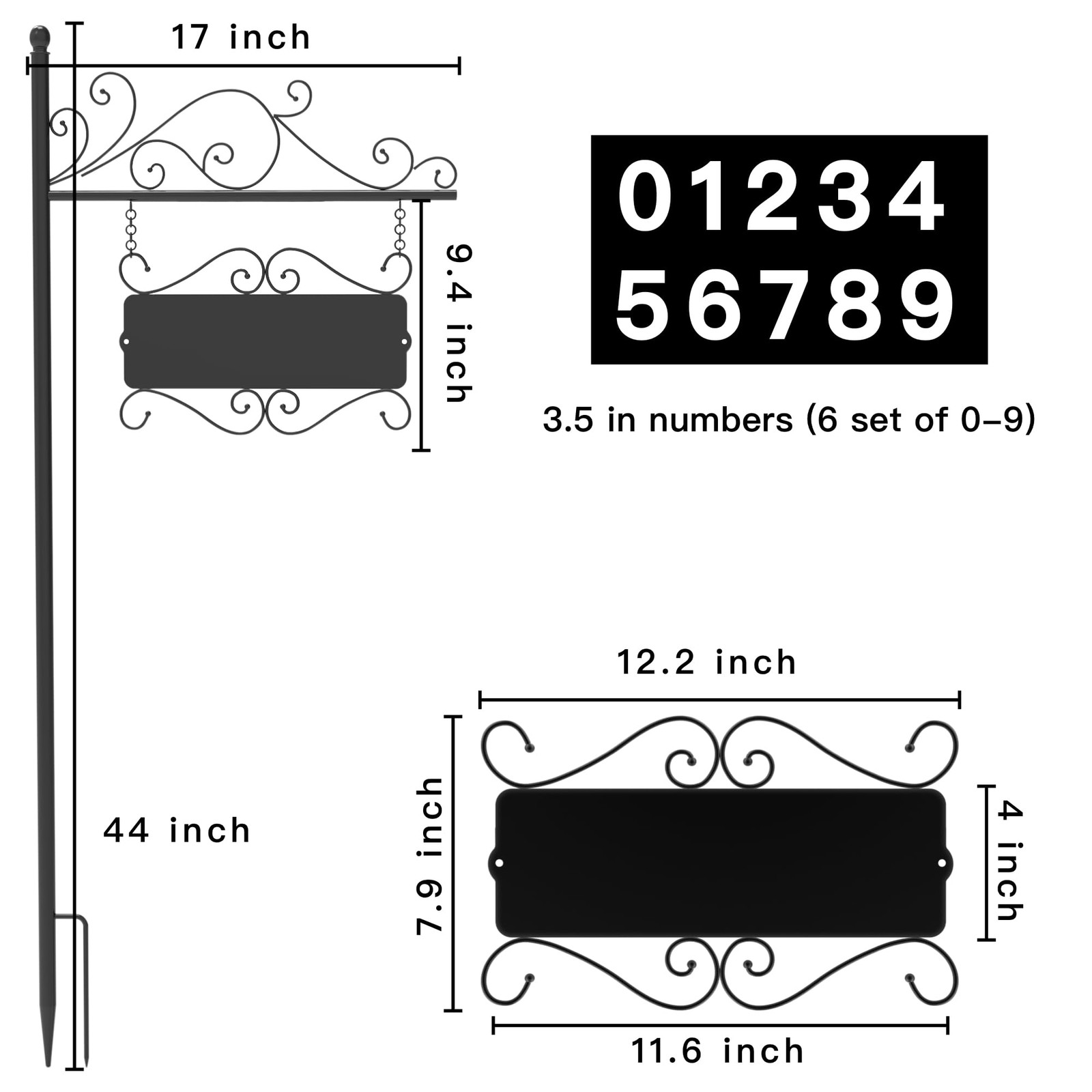 Metal Address Plaque for Outside, House Large Signage, Black Ground Mount