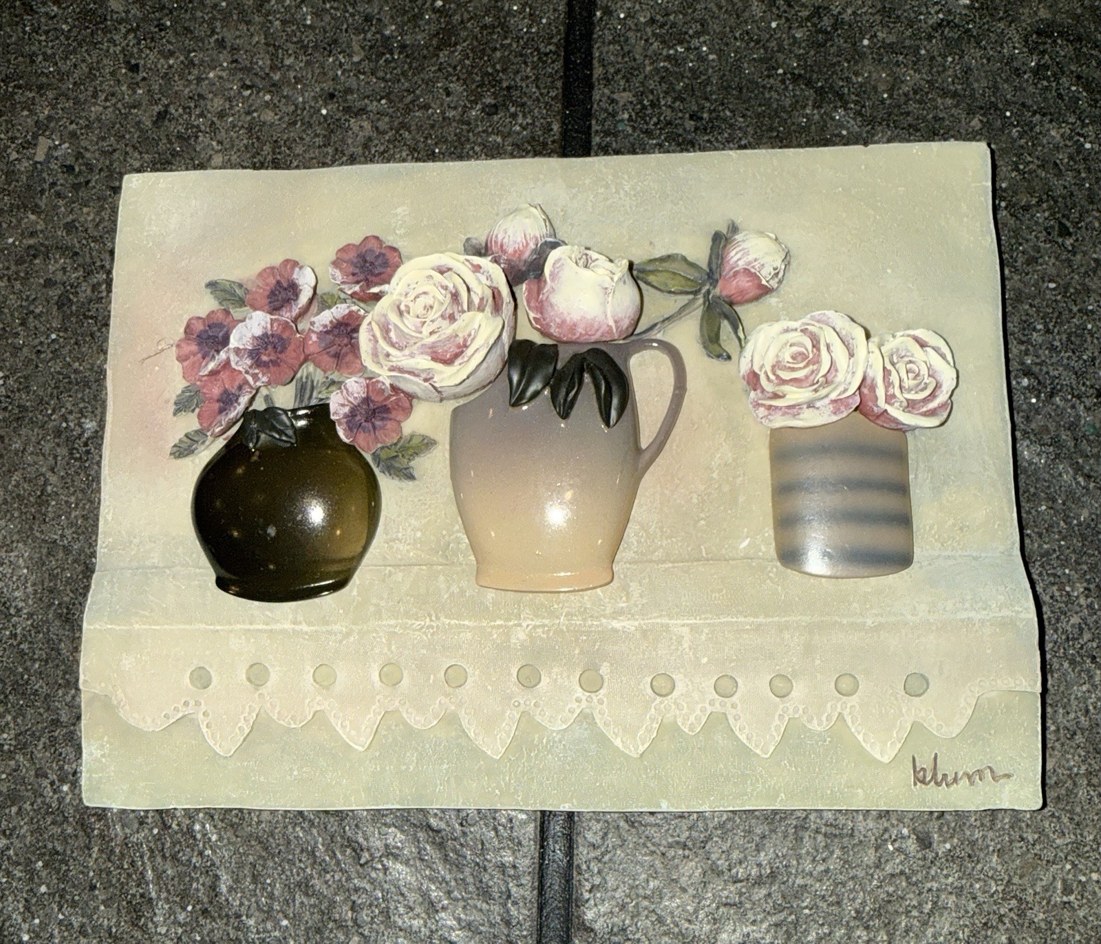 Vintage Pair Of Cheri Blum 3D Resin French Style Floral Wall Tiles Decor Set 2