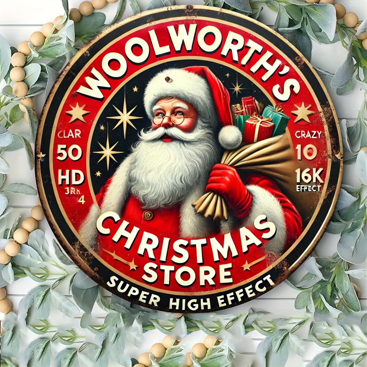 Vintage Woolworth’S Christmas Store Tin Metal Signs 8×8 Inches Retro Santa Iron