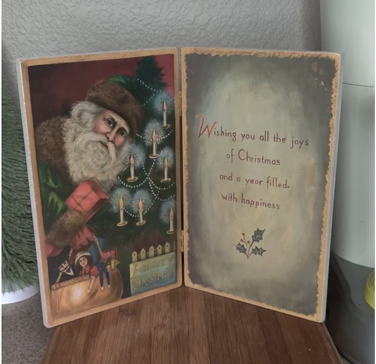 Vintage Retro Looking Christmas Wooden Book Decor