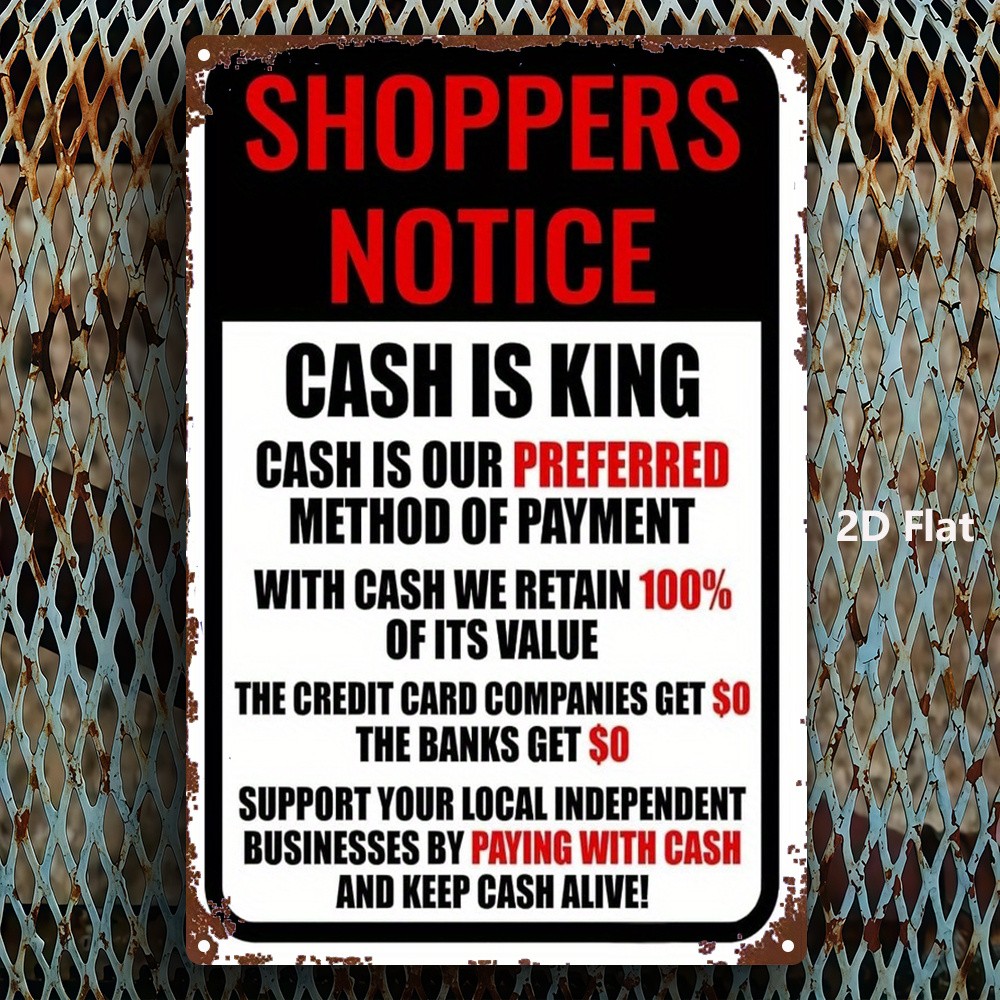 Vintage Shoppers Notice Cash Is King Metal Sign Retro Business Wall Decoration
