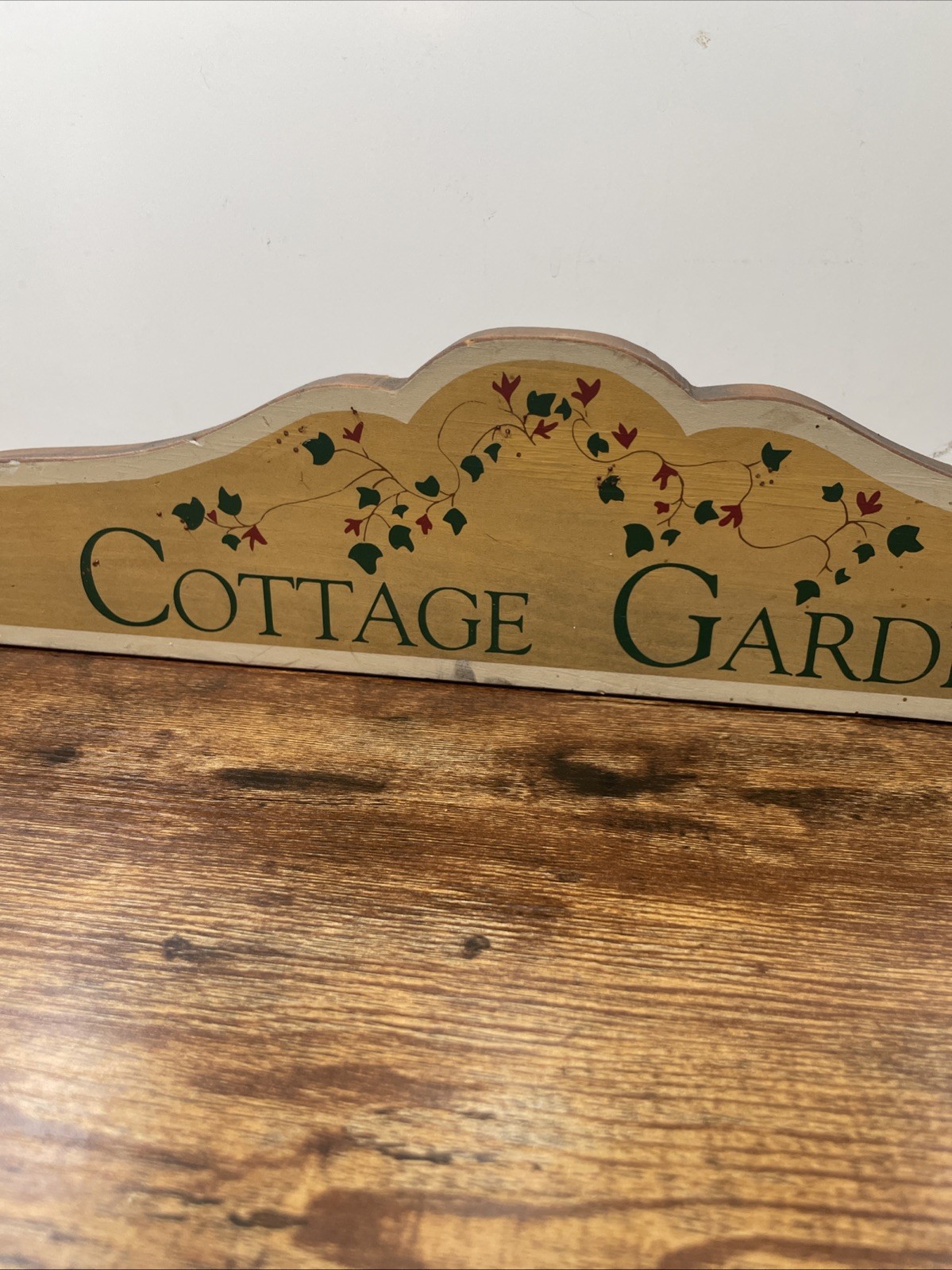 Vintage Wood Cottage Garden Sign Hand Painted Wooden Plaque Plinth Shabby Chic
