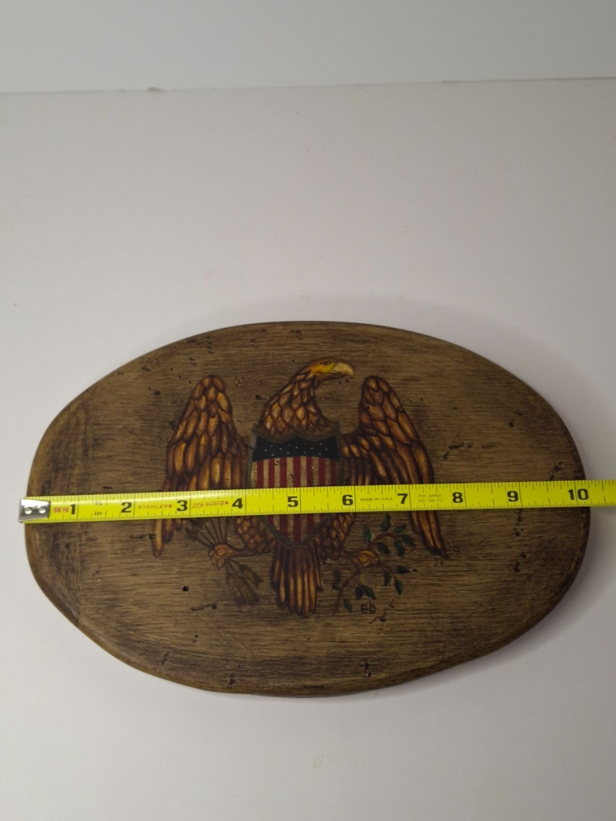 Vintage Folk Art Hand Painted American Federal Eagle Wood Plaque Americana 10″