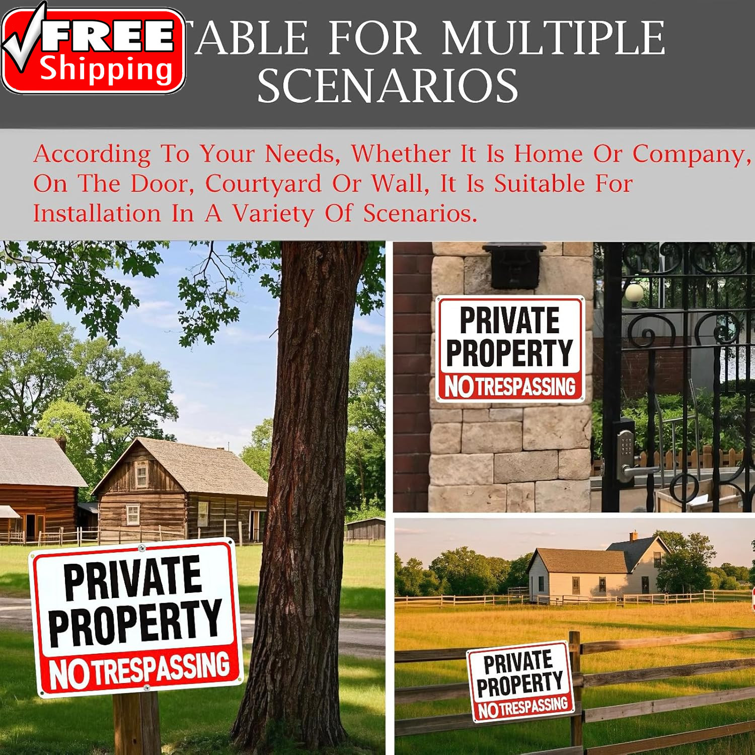 4 Pack Large No Trespassing Signs Private Property, 12X8 Inch Rust Free Aluminum