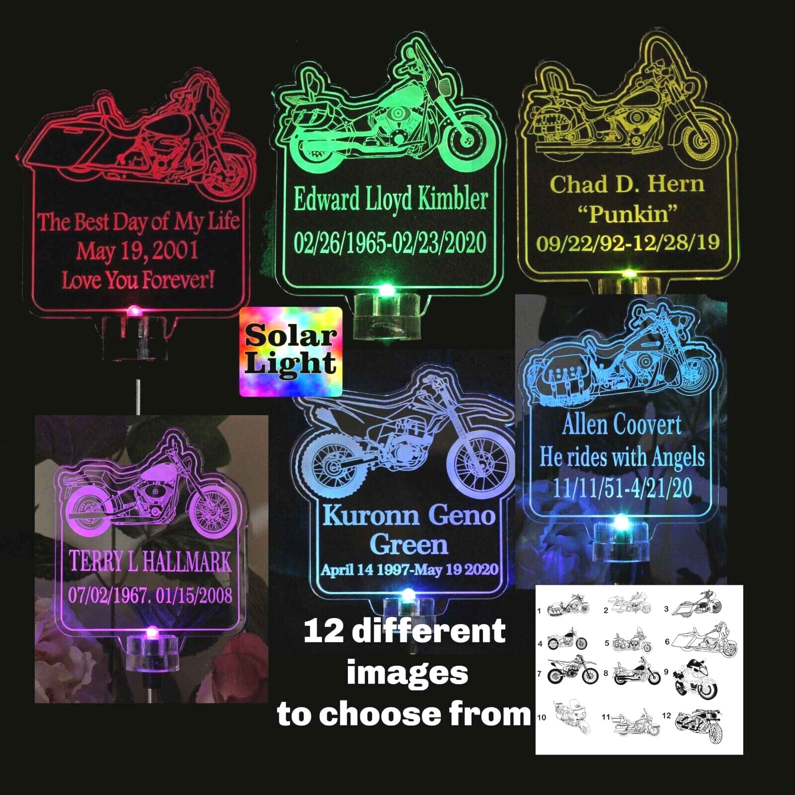 Personalized Motorcycle Solar Lights grave marker, Memorial Gift, Sympathy gift