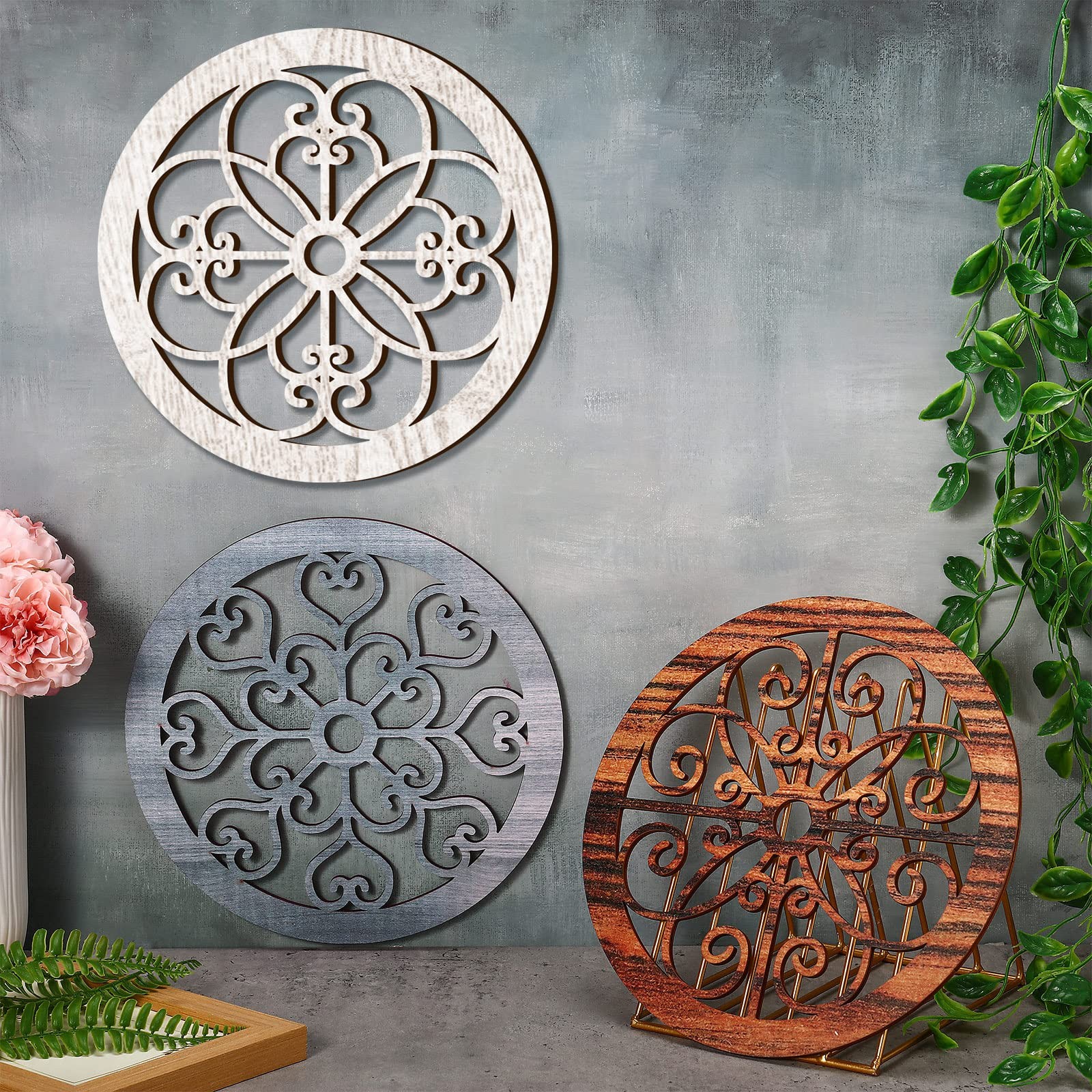 Blulu 3 Pieces Thicken Rustic Wall Decor Farmhouse Wall Art Decor Wood Hangin…