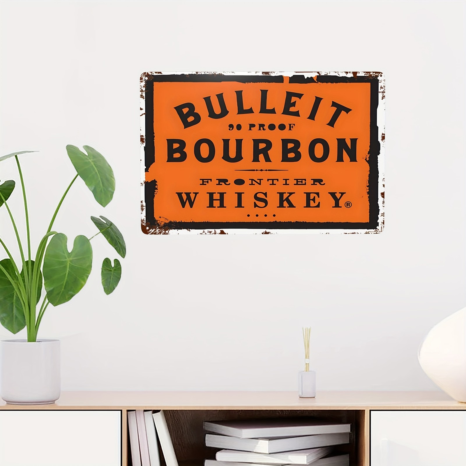Vintage Bulleit Bourbon Tin Sign – 90 Proof Frontier Whiskey Bar/Man Cave Decor