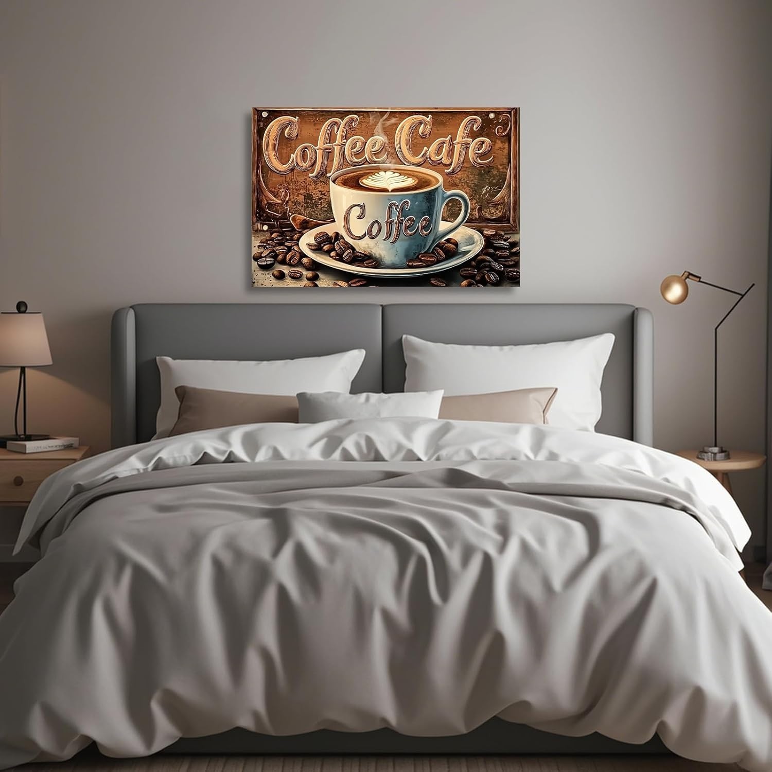 Coffee Sign Wall Art Kitchen Pictures Coffee Cup and Bean Canvas