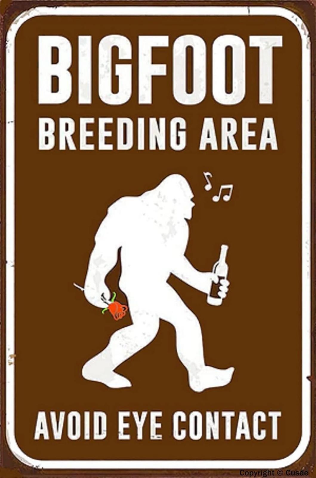 Bigfoot Metal Sign 8×12 Aluminum Funny Breeding Area Warning Wall Decor