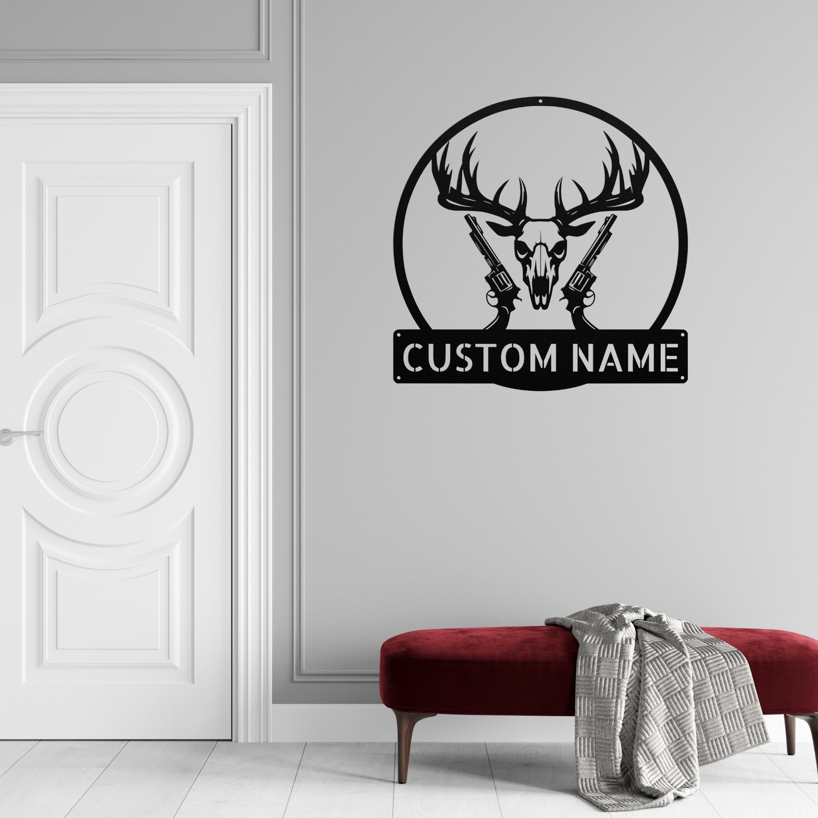 Personalized Deer Skull Hunting Metal Sign Custom Outdoor Decor Gift for Hunters