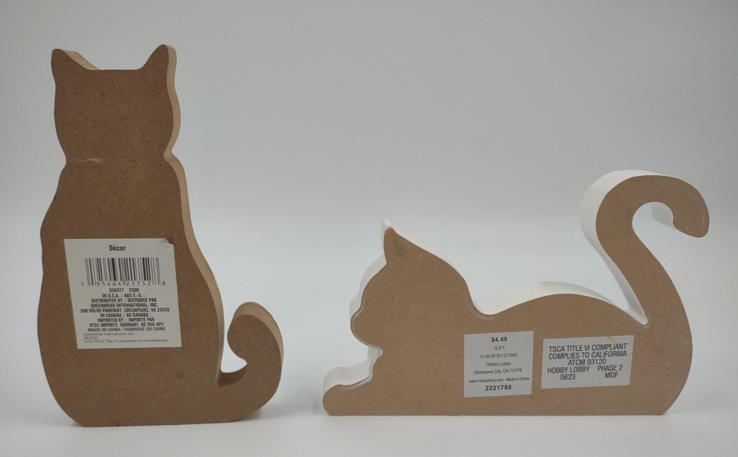 Set of 2 laser cut MDF wooden white freestanding cat silhouette table decor
