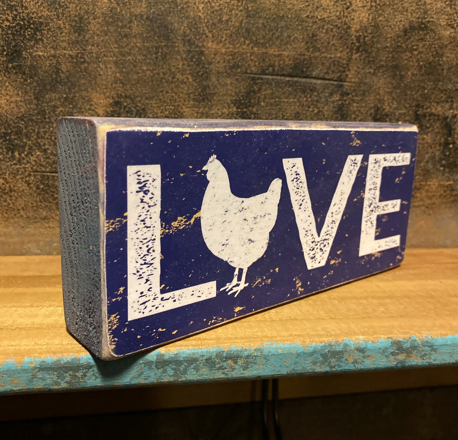 LOVE with Chicken clipart. wood SIGN 3.5X8 inches, MADE IN USA