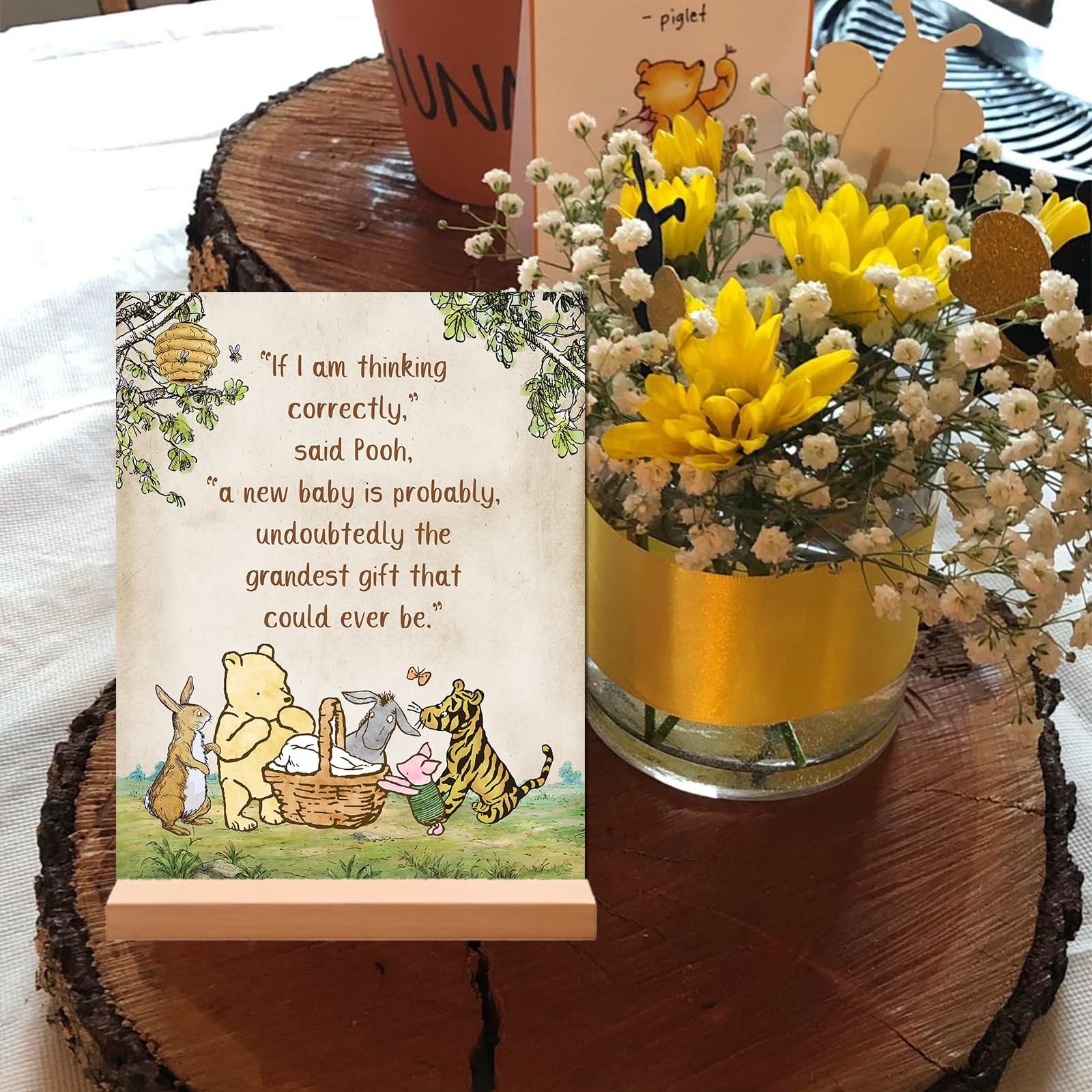 Winnie Table Signs for Baby Shower Decorations 8x10inch 8×10 inches, brown