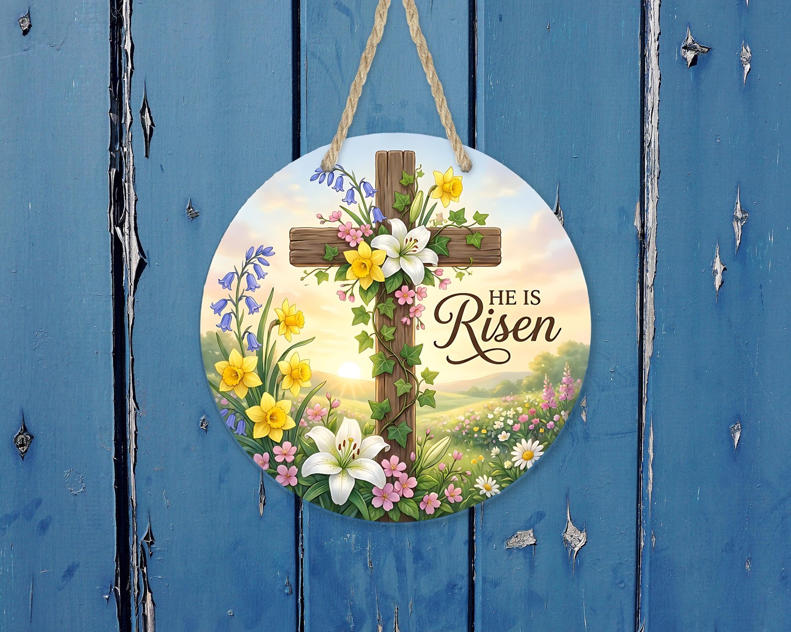 Aluminum Door Sign He Is Risen Easter Weatherproof Smooth Outdoor Decor