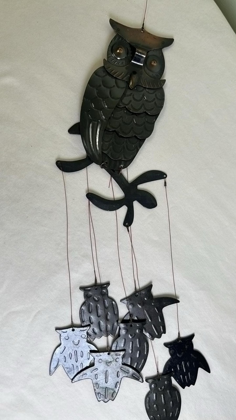 Metal Owl Windchime Patina Cottage Core Cabin Lodge Hipster Home Decor Whimsy