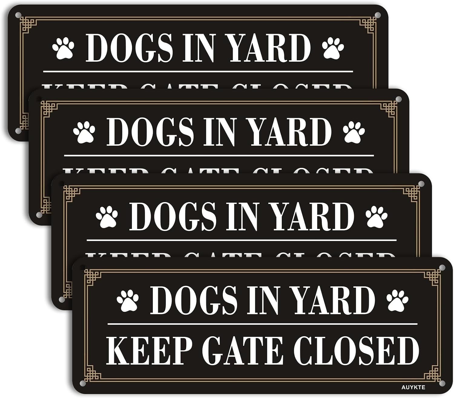 4 Pack Reflective Aluminum Signs: Dogs in Yard, Keep Gate Closed – 10×3.5 in