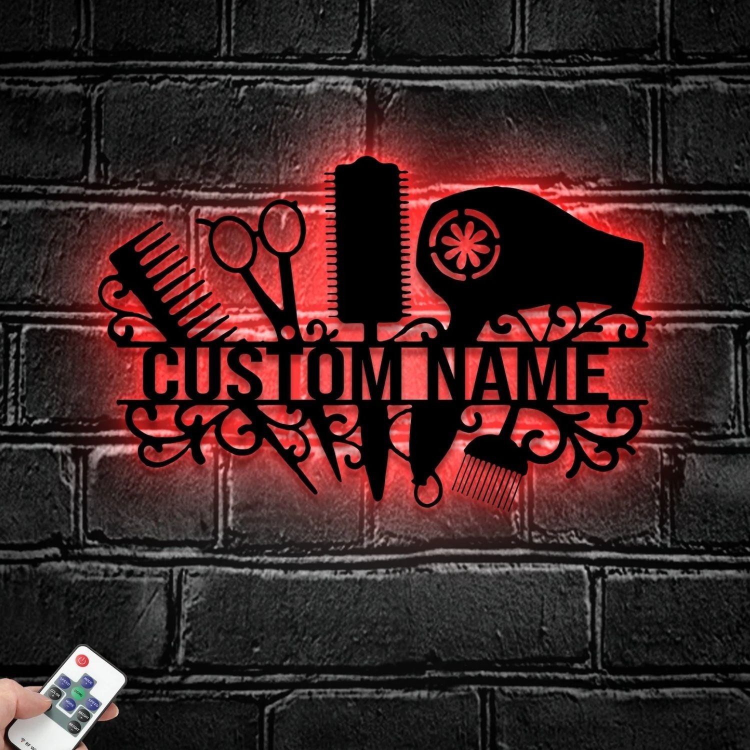 Personalized Hair Salon Metal Sign with LED, Custom Hair Stylist Name Decor