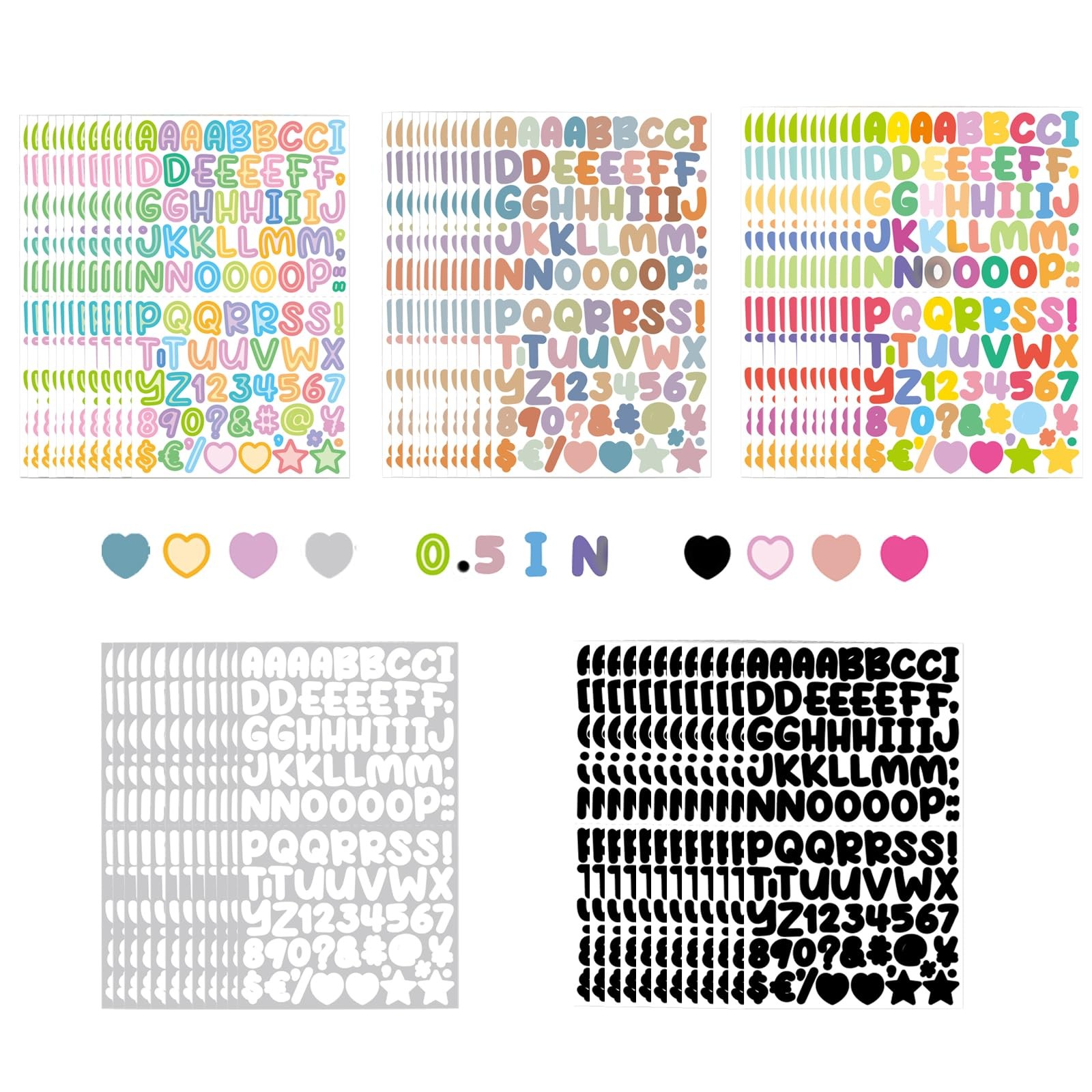 5400 Letter Stickers 60 Sheets Alphabet Stickers 0.5In Vinyl Self-Adhesive Numbe
