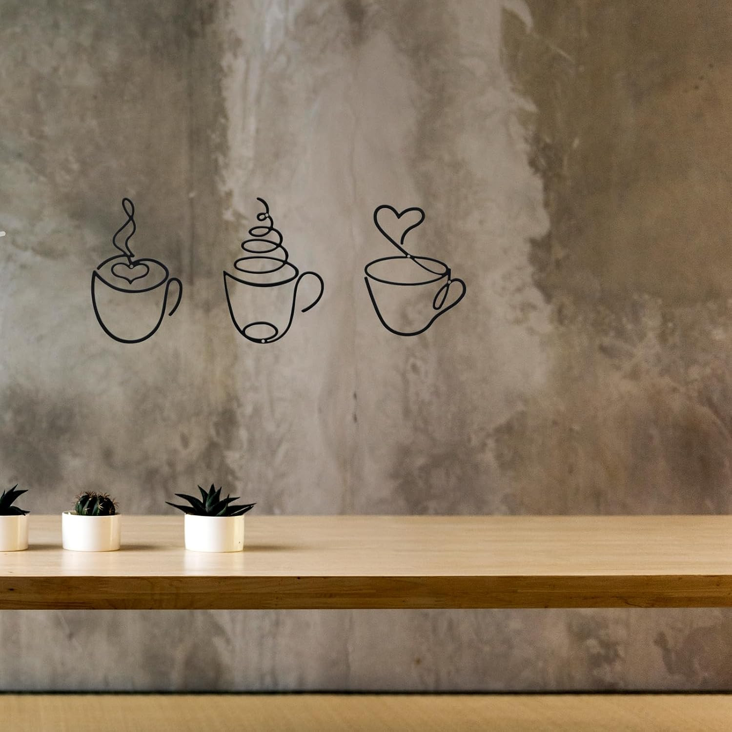 3 Pcs Coffee Cup Metal Wall Art Metal Coffee Sign Wire Hanging Bar Decor Vintage