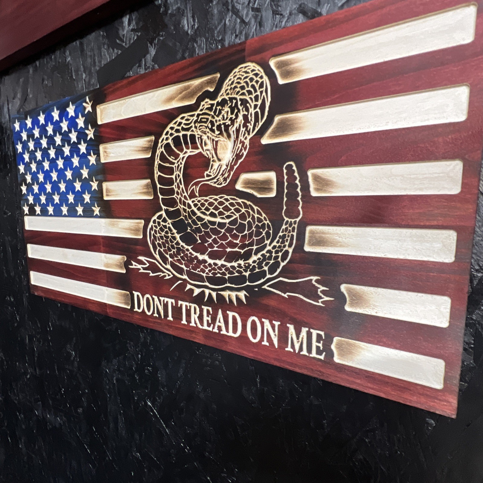 Rustic Wooden Gadsden Don’t tread on me American Flag / Made In America