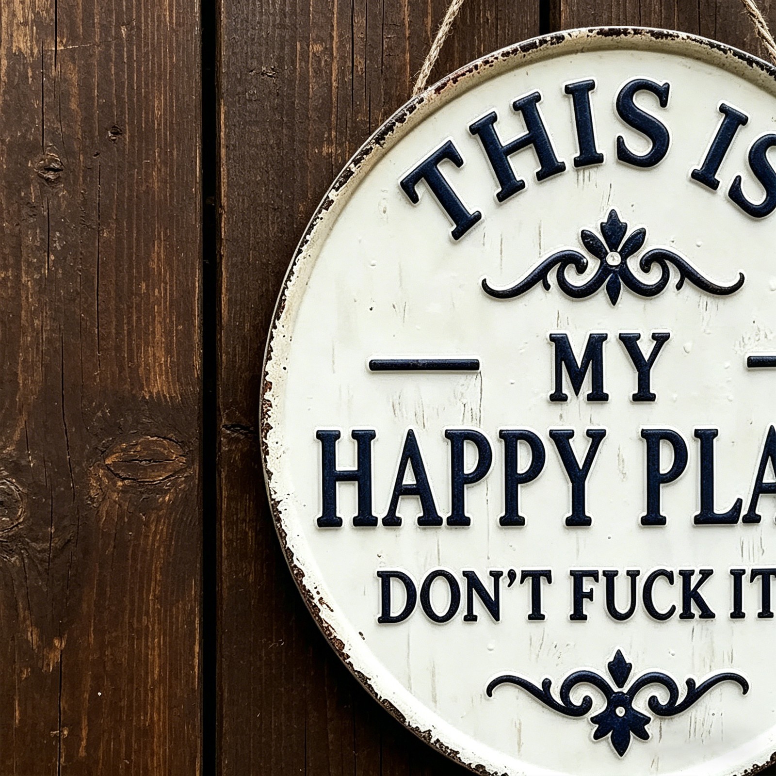 This Is My Happy Place Vintage Metal Sign, Round Wall Decor for Home & Garden