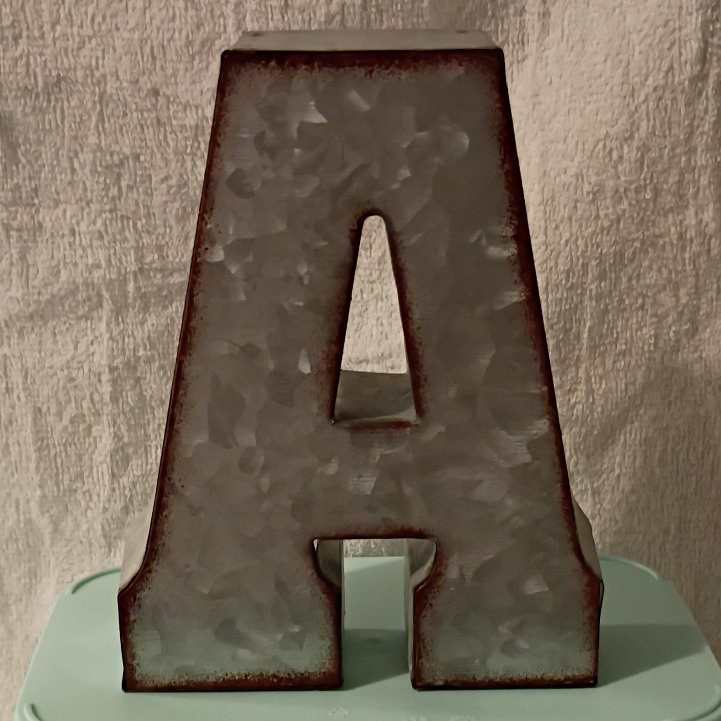 Rustic Galvanized Metal Letter A Freestanding Decor, Silver/Brown 7 in