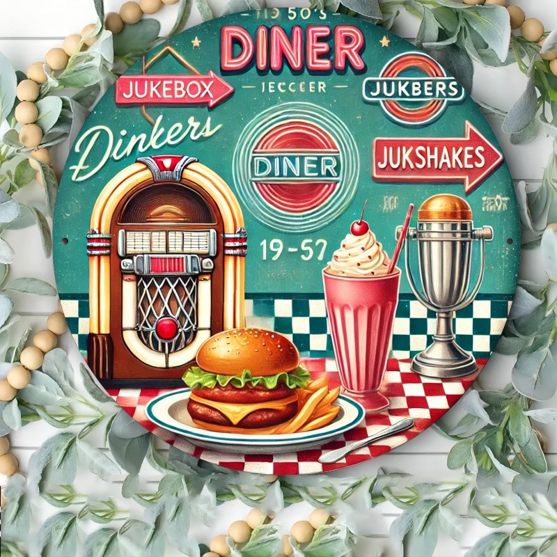 Vintage 1950s American Diner Decorative Tin Metal Signs, 8×8 Inches – Classic Re