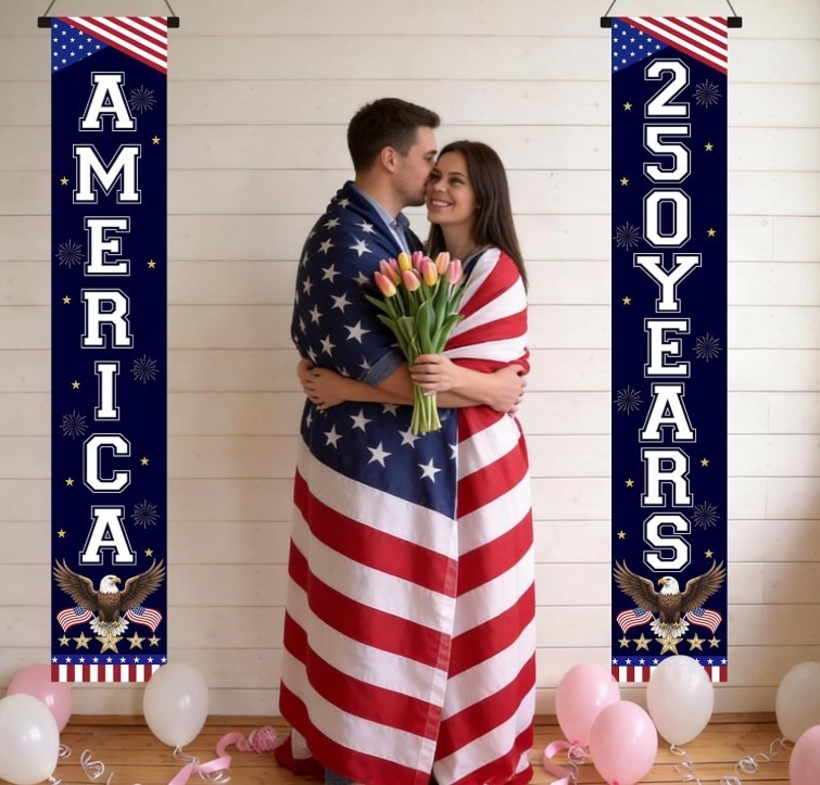 250Th Anniversary Banner, 1776-2026 American Patriotic Door Sign Hanging Decorat