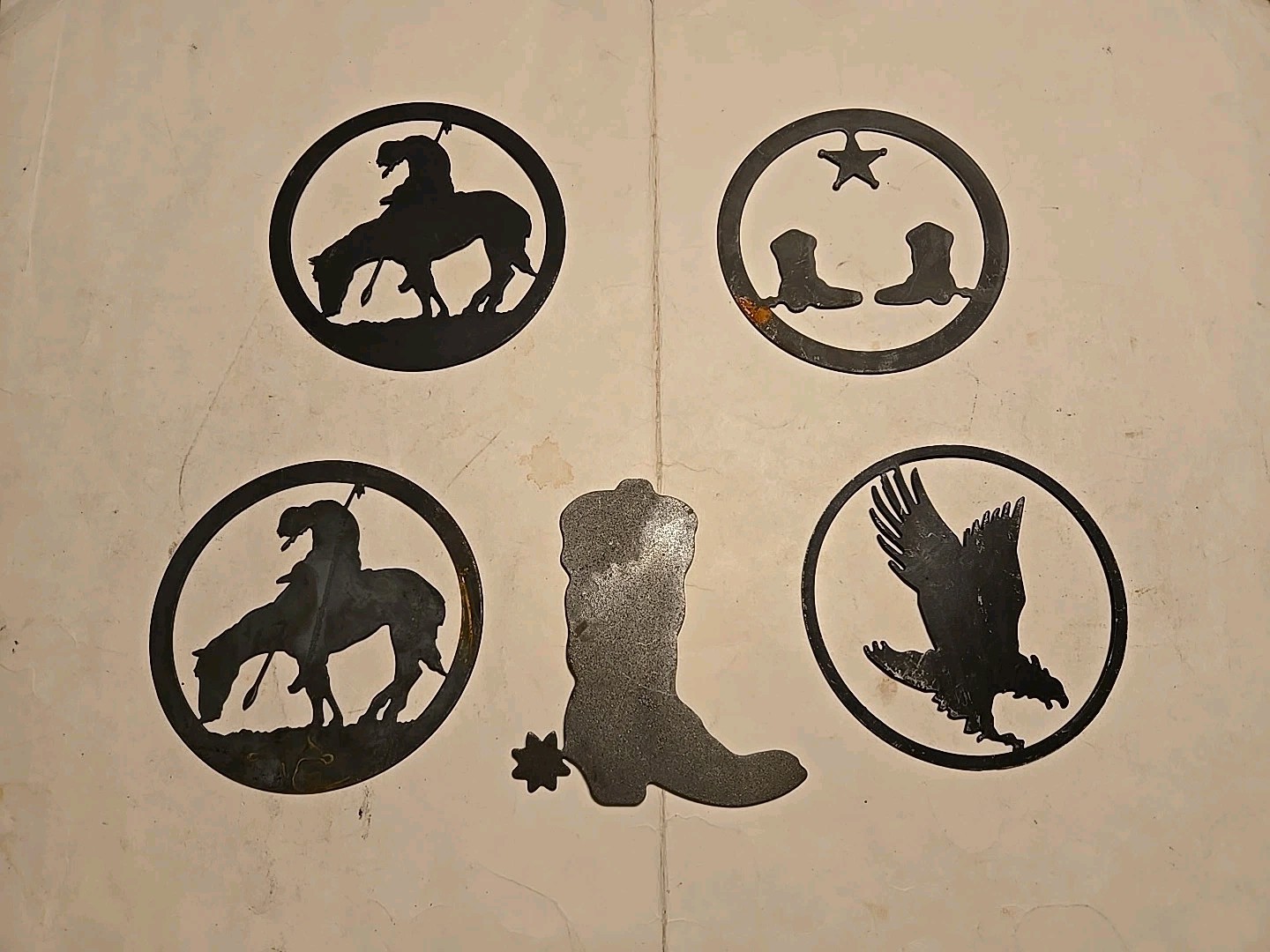 Metal Western Silhouette Cutouts Set Of 5 Native American Eagle 6” Wall Decor