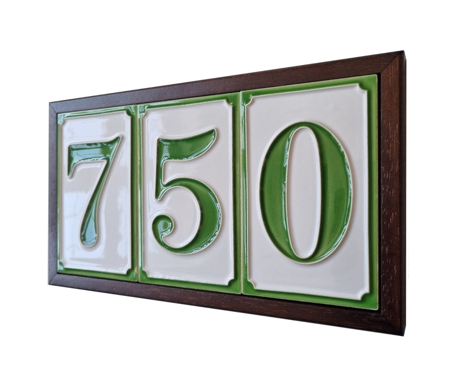 11 cm x 7 cm Italian Ceramic Green Numbers & Brown Or White Frames