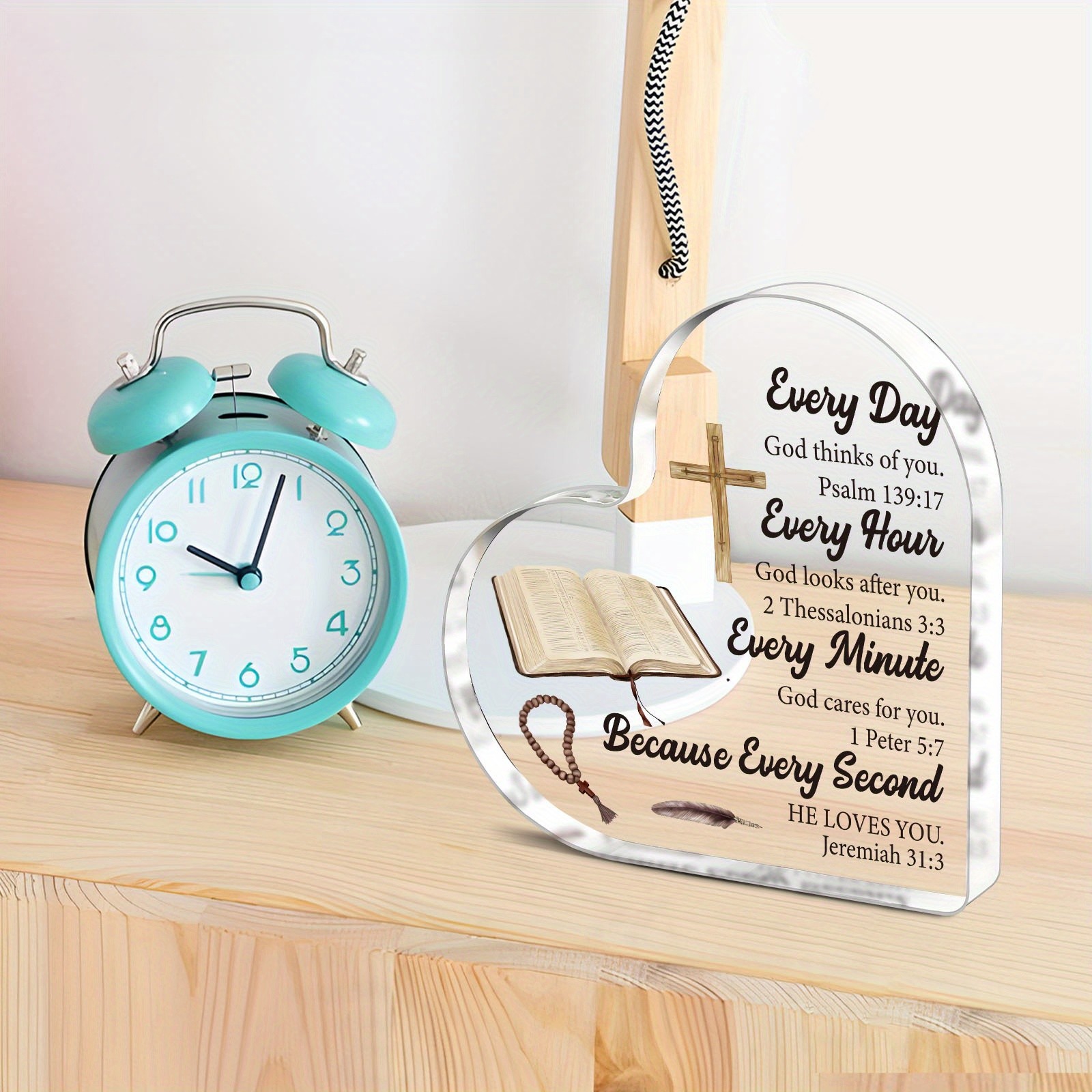 Every Day God Love You Bible Verse Acrylic Heart Plaque Christian Religious Gift