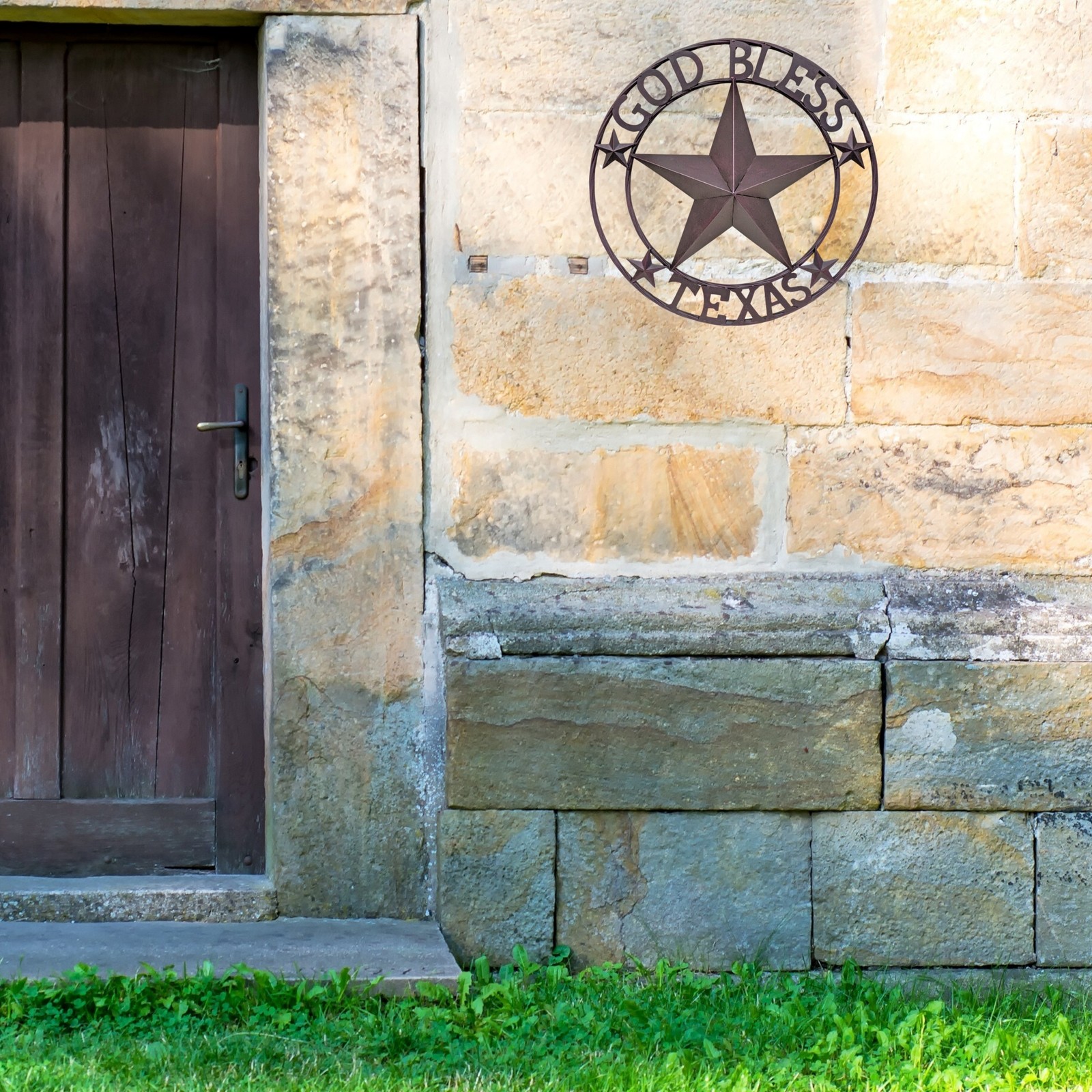 Rustic Metal Circle God Bless Texas Star Wall Hanging Sign Plaque WelcomeDecor