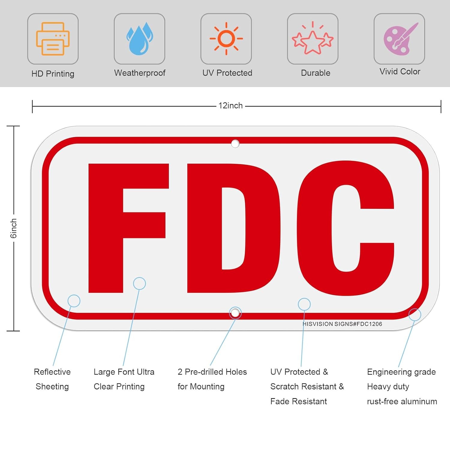 FDC Sign,Fire Department Connection Sign,4Pack-12″X6″,.40 12 x 6 inches, Red