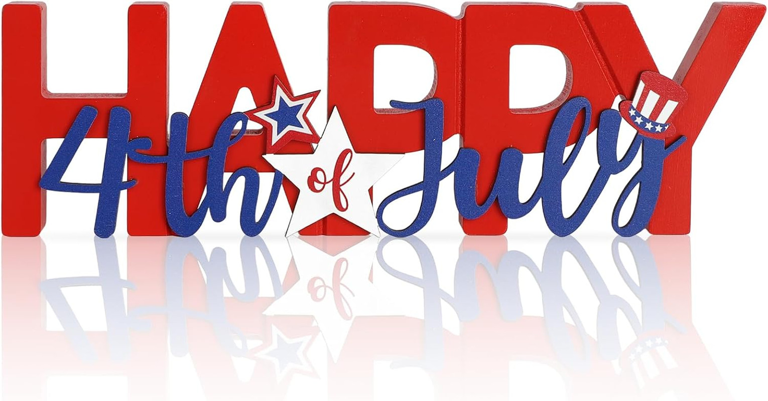 Wooden Happy 4Th of July Sign, Fourth of July Decorations for Home, Office, Shel