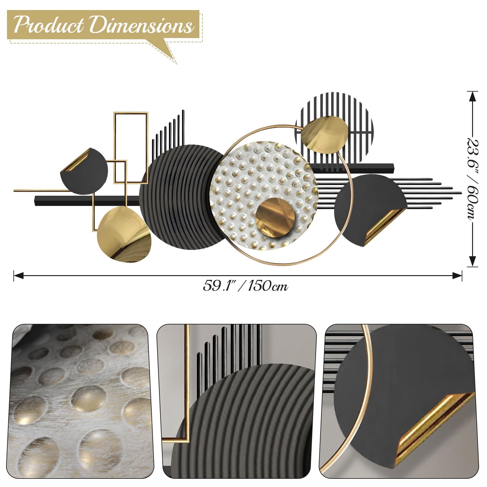 Large Wall Decor for Living Room, Modern Metal Wall Art, 3D Textured Geometri…