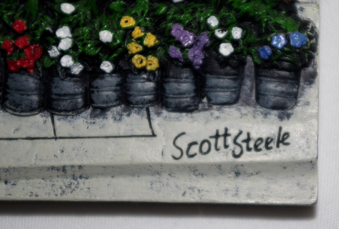 HS Scott Steele 3-D Wall Art Plaque French Allains Flower Shop Resin 6″ x 8″
