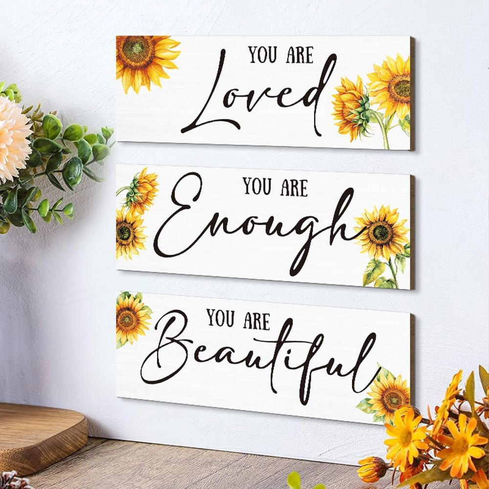3 Pieces Sunflower Wall Decor 11 Inches Wooden Sunflower Wall Art Decor, Rustic